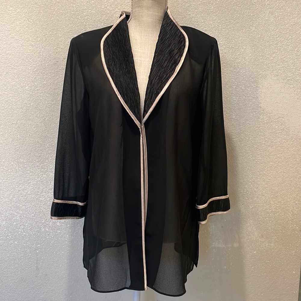 Dana Kay Black Sheer Duster Jacket Size 14